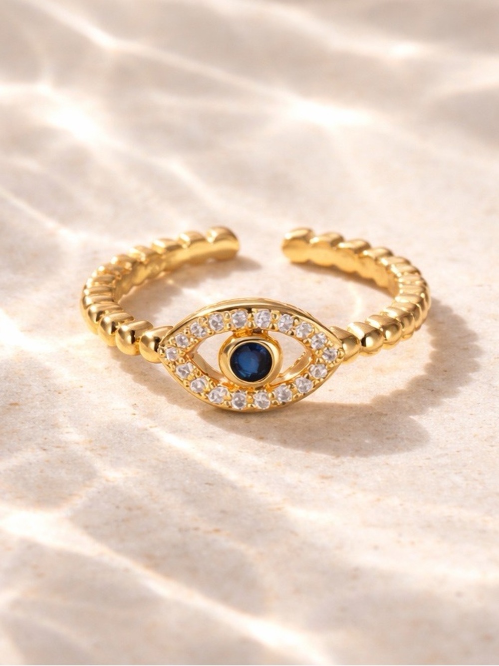 Gold tone Evil Eye Ring with Blue Center - Women's Jewelry